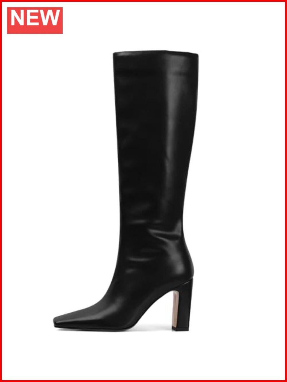 Knee High Boots Square Toe Chunky Heel Faux Leather Tall Boots